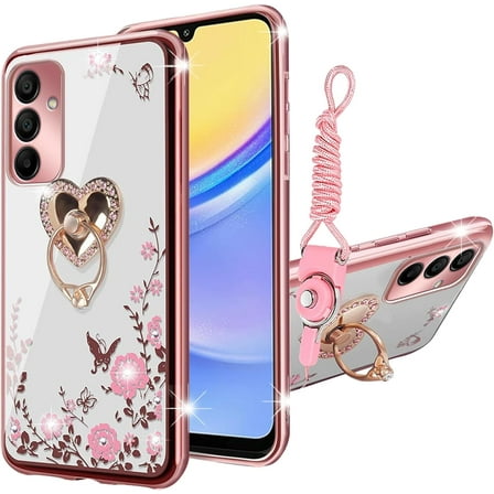 nancheng Samsung Galaxy A15 5G Kickstand Silicone Cell Phone Case, Rose Gold