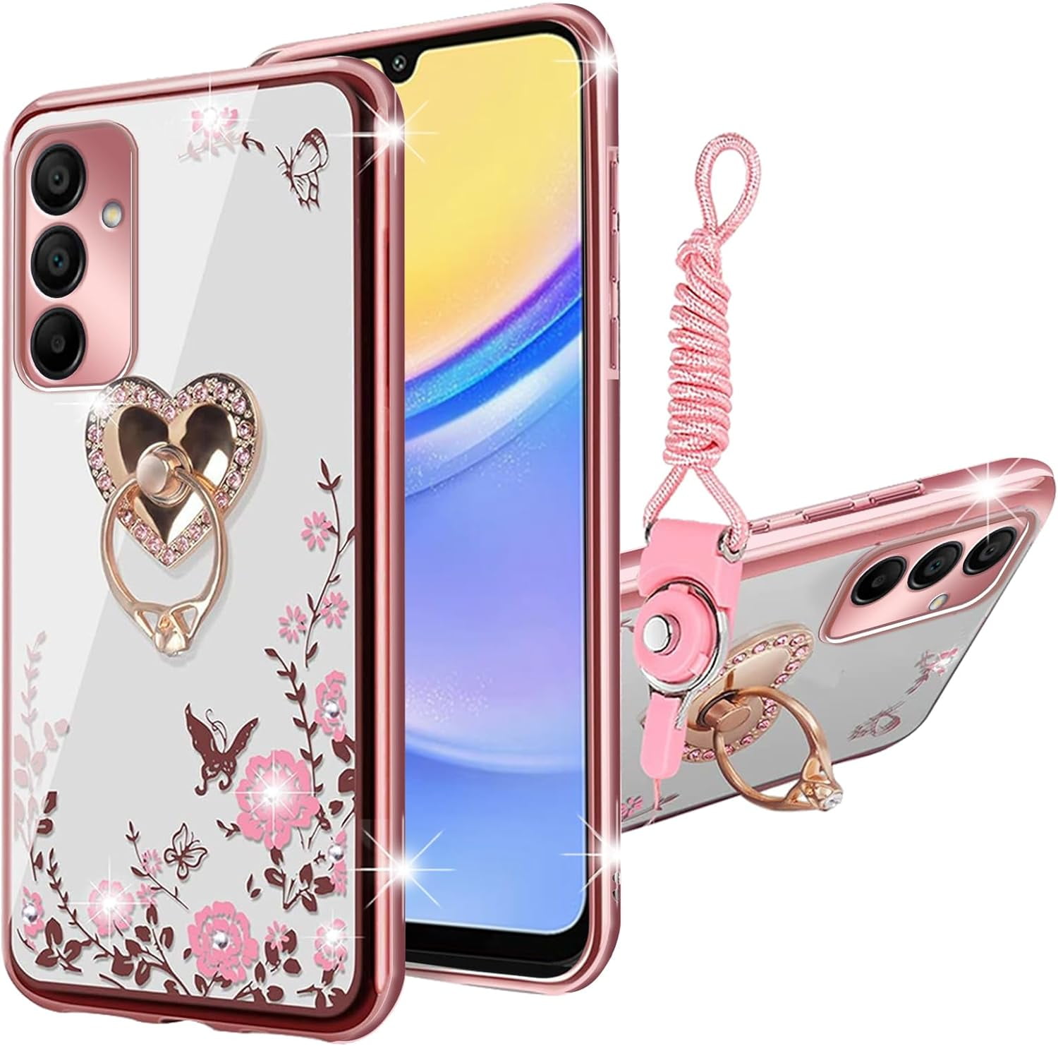 nancheng Samsung Galaxy A15 5G Kickstand Silicone Cell Phone Case, Rose Gold