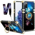 thumbnail image 1 of nancheng for Samsung Galaxy S20 FE Phone Case with Ring kickstand Lanyard Strap Girls Women Luxury Black TPU Shockproof Protective Back Cover - Butterfly Darkblue, 1 of 6