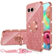 nancheng for T-Mobile Revvl 8 5G Case Cute Luxury Soft TPU Silicone Glitter Cover for Women with Ring Kickstand Bumper Shockproof Protective Case - Rose Gold