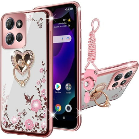 nancheng for Motorola G 5G 2025 Phone Case (6.7-inch) with Ring Stand Cute Girls Women Soft Silicone Shockproof Protection Cover - Rose Butterfly ?