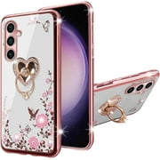 nancheng Phone Case with Ring Kickstand & Lanyard for Samsung Galaxy S23 FE, Rose Butterfly