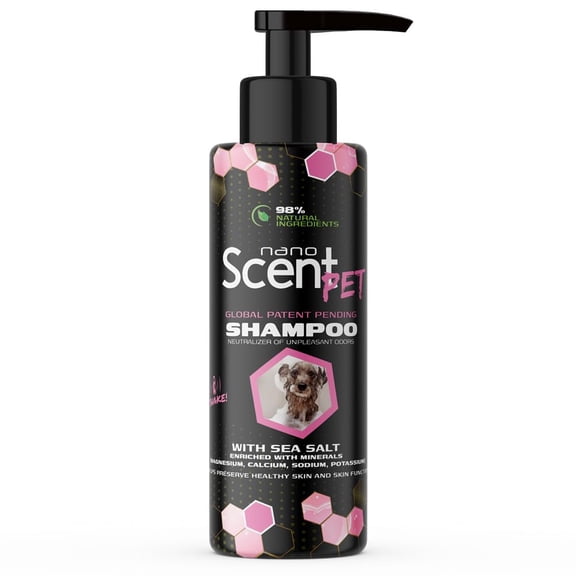 nanoSCENT Pet Shampoo with Sea Salt for Dogs & Cats – Nano Tech Long-Lasting Fresh Clean Scent, Eliminates Odors All Day, Professional-Strength Formula, 13× Longer Lasting - Baby Powder (200mL)