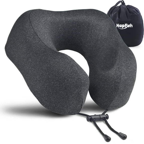 napfun Memory Foam Travel Pillow for Airplane Neck Support & Plane Accessories, Serie 3 Black