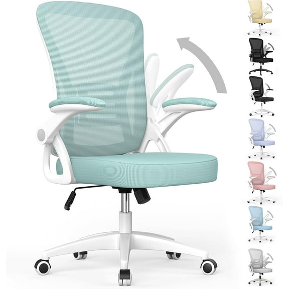 naspaluro Ergonomic Office Chair, Computer Chair with Adjustable Height, Flip-Up Arms and Lumbar Support, Breathable Mesh Desk Chair for Home Study Working (Without Headrest, Green)