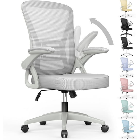 naspaluro Ergonomic Office Chair, Mid Back Desk Chair with Adjustable Height, Swivel Chair with Flip-Up Arms and Lumbar Support, Breathable Mesh Computer Chair for Home/Study/Working, Grey