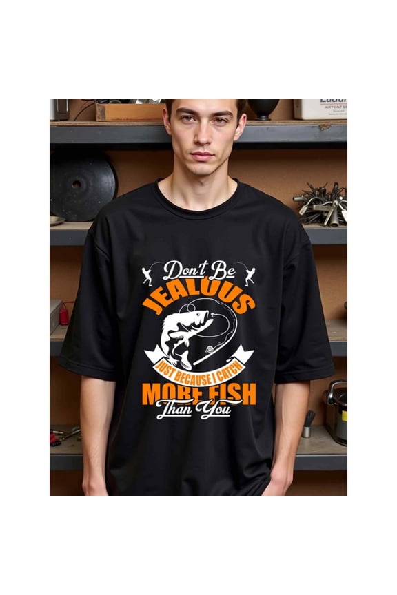 natee Funny Fishing T-shirt: Don't Be Jealous, I Catch More Fish Than You, man's T-Shirt,100% Cotton Fabric,Crew Neck,Short Sleeve,Regular Fit,All-Season Casual Wear,180gsm