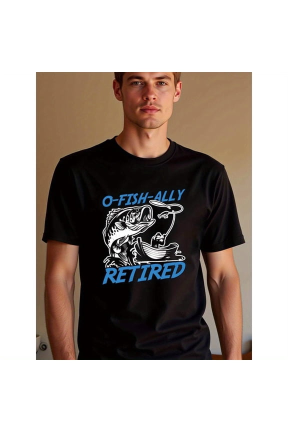 natee Funny Retirement Gift: O-fish-ally Retired Fishing T-shirt, man's T-Shirt, Fabric,Crew Neck,Short Sleeve,Regular Fit,All-Season Casual Wear,sm-Ideal Fo