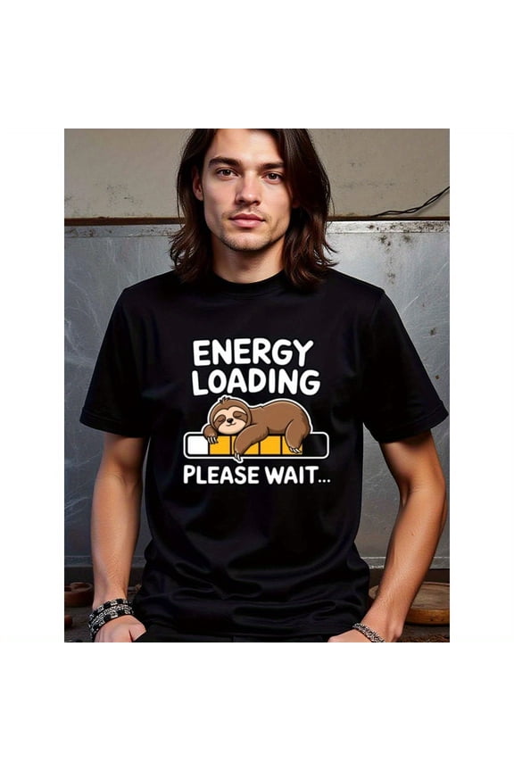 natee Lazy Sloth Energy Loading Funny T-shirt, man's T-Shirt, Fabric,Crew Neck,Short Sleeve,Regular Fit,All-Season Casual Wear,sm-Ideal For Summer Holiday Gi