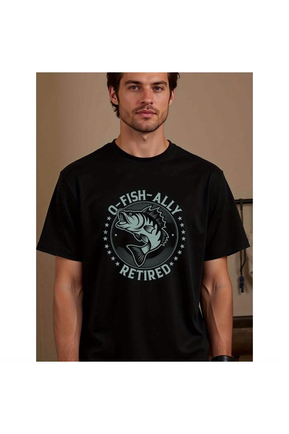 natee O-fish-ally Retired: Funny Retirement Fishing T-shirt, man's T-Shirt,100% Cotton Fabric,Crew Neck,Short Sleeve,Regular Fit,All-Season Casual Wear,180gsm-Ideal for All