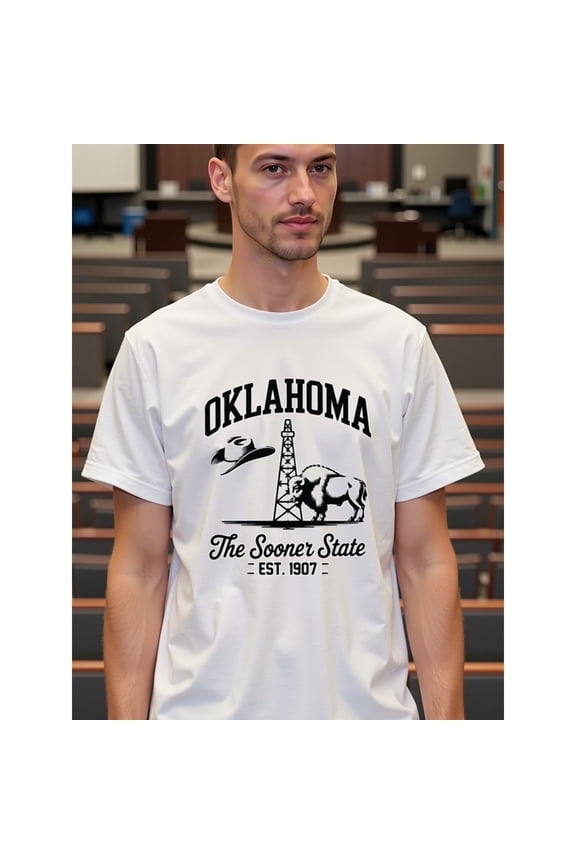 natee Oklahoma the Sooner State Est. 1907 T-shirt, Men's T-Shirt,100% Cotton Fabric,Crew Neck,Short Sleeve,Regular Fit,All-Season Casual Wear,180gsm-Ideal for Valentines Ne