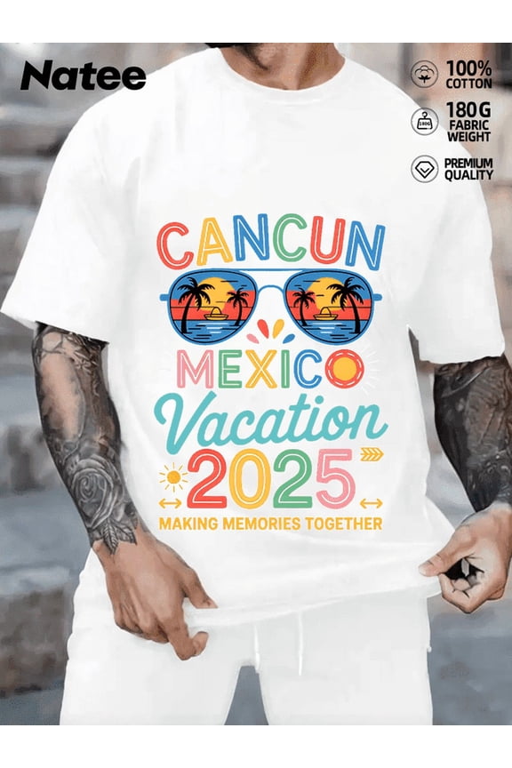 natee local warehouse 2025 Cancun Mexico Vacation T-shirt - Making Memories Together, women's T-Shirt,100% Cotton Fabric,Crew Neck,Short Sleeve,Regular Fit,All-Season Casual Wear,180gsm-Id