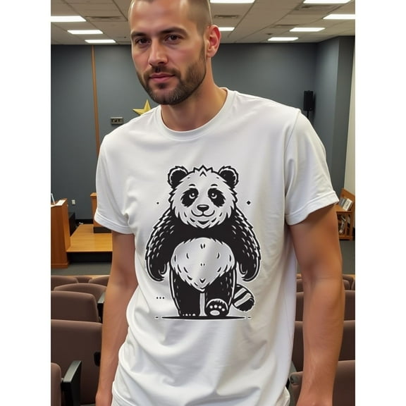 natee Adorable Panda Graphic Tee for Casual Wear, Men's T-Shirt,100% Cotton Fabric,Crew Neck,Short Sleeve,Regular Fit,All-Season Casual Wear,180gsm-Ideal for Valentines New