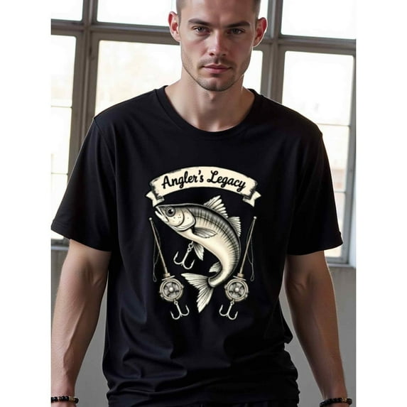 natee Angler's Legacy: Fishing Lure Graphic Tee, 100% Cotton Fabric,Crew Neck,Short Sleeve,Regular Fit,All-season casual wear for man and teens-perfect for running, hiking,
