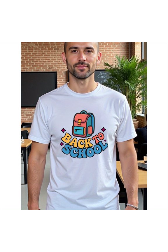 natee Back to School Backpack Graphic Tee for Adults, Men's T-Shirt,100% Cotton Fabric,Crew Neck,Short Sleeve,Regular Fit,All-Season Casual Wear,180gsm-Ideal for Valentines
