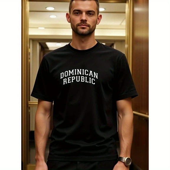 natee Black Dominican Republic T-shirt - Travel Souvenir Tee, 100% Cotton Fabric,Crew Neck,Short Sleeve,Regular Fit,All-season casual wear for man and teens-perfect for run