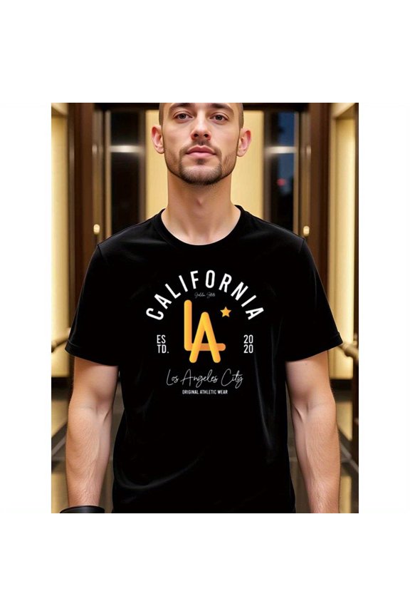 natee California La 2020 Original Athletic Wear T-shirt, man's T-Shirt,100% Cotton Fabric,Crew Neck,Short Sleeve,Regular Fit,All-Season Casual Wear,180gsm-Ideal For Summer
