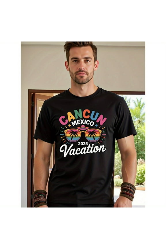 natee local warehouse clearance Cancun Mexico 2025 Vacation T-shirt, 100% Cotton Fabric,Crew Neck,Short Sleeve,Regular Fit,All-season casual wear for men and teens-perfect for running, hiking, the b