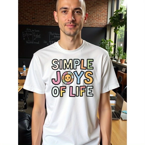 natee Colorful Simple Joys of Life T-shirt for Positive Vibes, Men's T-Shirt,100% Cotton Fabric,Crew Neck,Short Sleeve,Regular Fit,All-Season Casual Wear,180gsm-Ideal for V