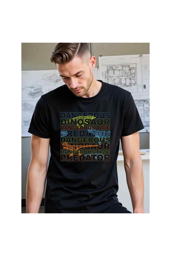 natee Dinosaur Predator: Dangerous Time Graphic Tee, Men's T-Shirt,100% Cotton Fabric,Crew Neck,Short Sleeve,Regular Fit,All-Season Casual Wear,180gsm-Ideal for Valentines