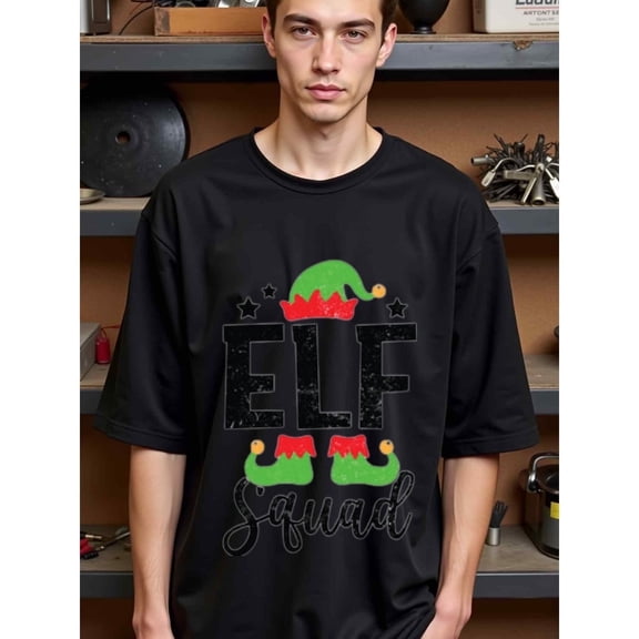 natee Elf Squad Christmas T-shirt - Festive Holiday Tee, man's T-Shirt,100% Cotton Fabric,Crew Neck,Short Sleeve,Regular Fit,All-Season Casual Wear,180gsm-Ideal for Valenti