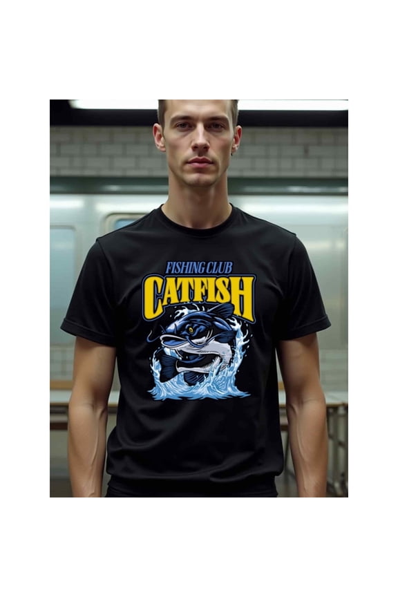 natee Fishing Club Catfish Graphic Tee for Anglers, 100% Cotton Fabric,Crew Neck,Short Sleeve,Regular Fit,All-season casual wear for men and teens-perfect for running, hiki