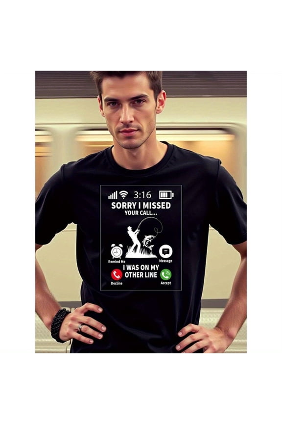 natee Funny Fishing T-shirt: Sorry I Missed Your Call, I Was on My Other Line, Men's T-Shirt,100% Cotton Fabric,Crew Neck,Short Sleeve,Regular Fit,All-Season Casual Wear,18