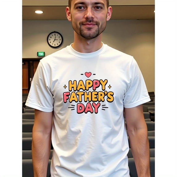 Greenink natee Happy Father's Day Graphic Tee - Fun and Colorful Design, Men's T-Shirt,100% Cotton Fabric,Crew Neck,Short Sleeve,Regular Fit,All-Season Casual Wear,180gsm-Ideal for