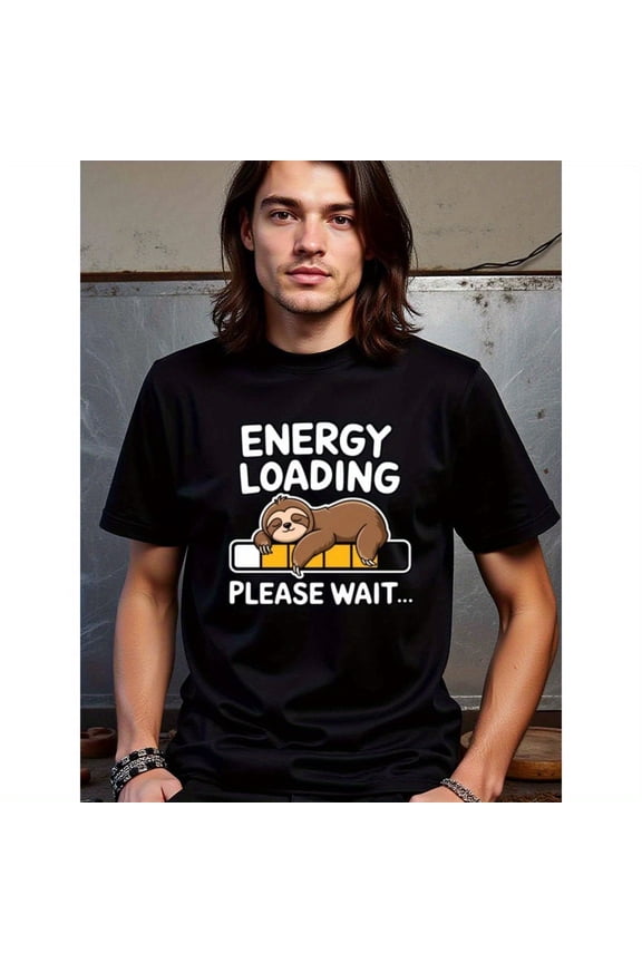natee Lazy Sloth Energy Loading Funny T-shirt, man's T-Shirt,100% Cotton Fabric,Crew Neck,Short Sleeve,Regular Fit,All-Season Casual Wear,180gsm-Ideal For Summer Holiday Gi