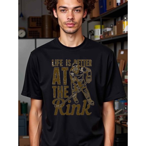natee Life Is Better at the Rink Hockey T-shirt, man's T-Shirt,100% Cotton Fabric,Crew Neck,Short Sleeve,Regular Fit,All-Season Casual Wear,180gsm-Ideal for All Saints' Day