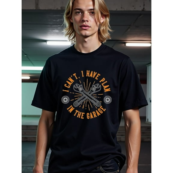 natee Mechanic's Humor: I Can't, I Have Plans in the Garage T-shirt, man's T-Shirt,100% Cotton Fabric,Crew Neck,Short Sleeve,Regular Fit,All-Season Casual Wear,180gsm-Ideal