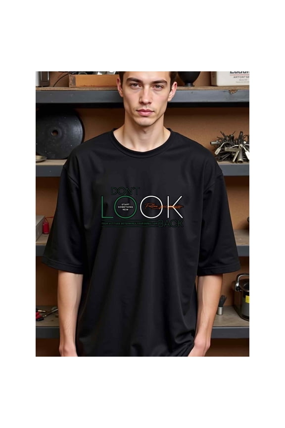 natee Motivational T-shirt: Don't Look Back - Start Something New, man's T-Shirt,100% Cotton Fabric,Crew Neck,Short Sleeve,Regular Fit,All-Season Casual Wear,180gsm-Ideal f