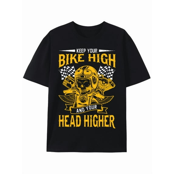 natee local warehouse clearance Motorcycle Enthusiast's Bike High, Head Higher Graphic Tee, Crew Neck, Short Sleeve, Stretch Fit, Knit Fabric, 180gsm - Versatile for Sports, Hiking & Outdoor Activit