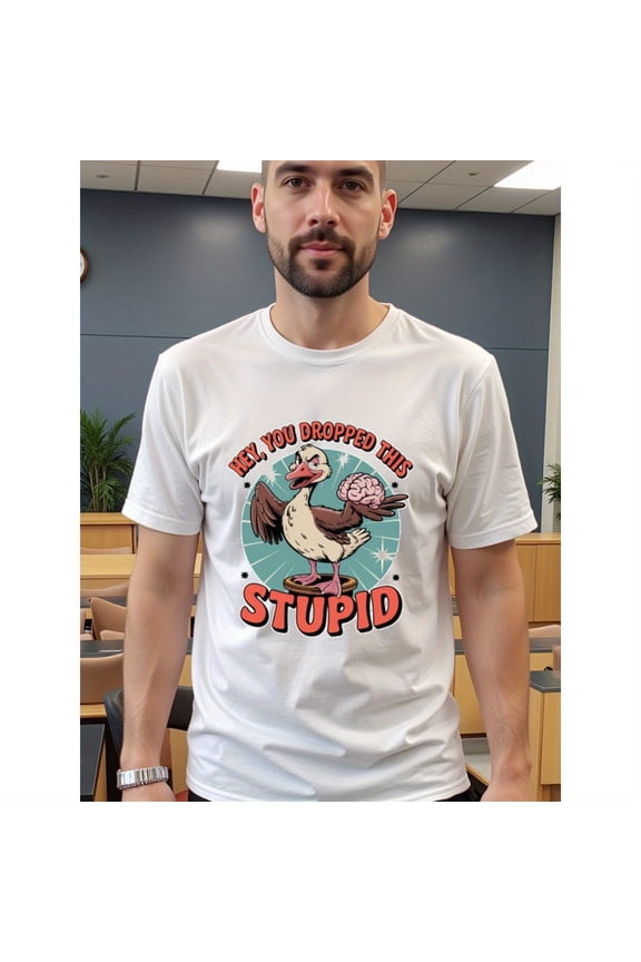 natee Ostrich Brain Dropping Humor T-shirt, Men's T-Shirt,100% Cotton Fabric,Crew Neck,Short Sleeve,Regular Fit,All-Season Casual Wear,180gsm-Ideal for Valentines New Year'