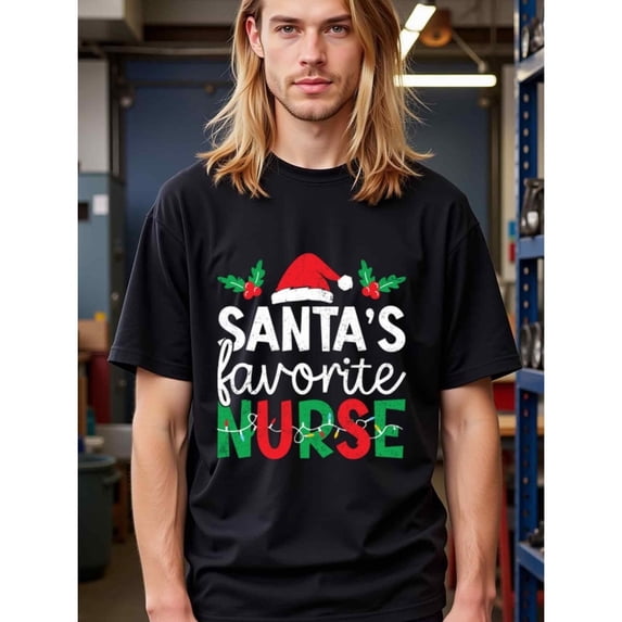 Greenink natee Santa's Favorite Nurse Christmas T-shirt, Men's T - shirt, Men's T - shirt