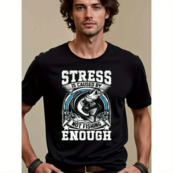 natee Stress-free Fishing: the Ultimate Angler's Tee, man's T-Shirt,100% Cotton Fabric,Crew Neck,Short Sleeve,Regular Fit,All-Season Casual Wear,180gsm-Ideal For Summer Hol