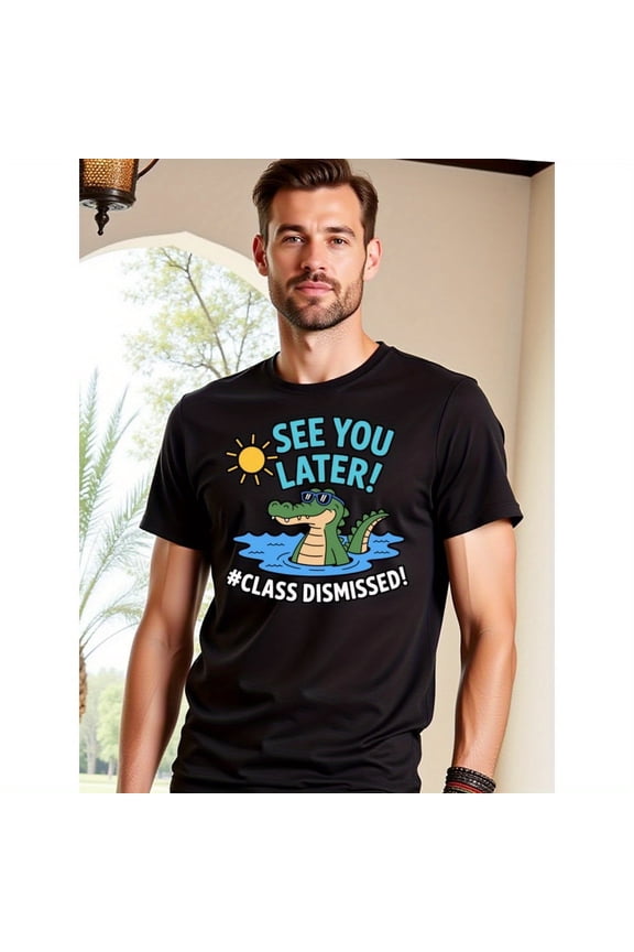 natee Summer Fun Alligator See You Later T-shirt, Men's T-Shirt,100% Cotton Fabric,Crew Neck,Short Sleeve,Regular Fit,All-Season Casual Wear,180gsm-Ideal for Valentines New