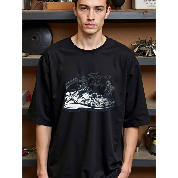 natee Take a Hike Adventure Graphic Tee, man's T-Shirt,100% Cotton Fabric,Crew Neck,Short Sleeve,Regular Fit,All-Season Casual Wear,180gsm-Ideal for Valentines Christian fe