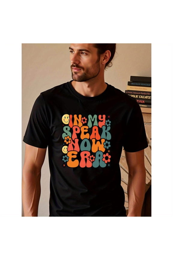 natee local warehouse clearance Vibrant Speak Now Retro T-shirt, 100% Cotton Fabric,Crew Neck,Short Sleeve,Regular Fit,All-season casual wear for men and teens-perfect for running, hiking, the beach