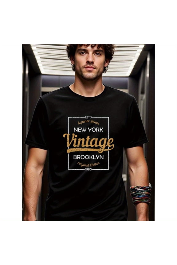 natee local warehouse clearance Vintage New York Brooklyn Superior Denim T-shirt, 100% Cotton Fabric,Crew Neck,Short Sleeve,Regular Fit,All-season casual wear for man and teens-perfect for running,