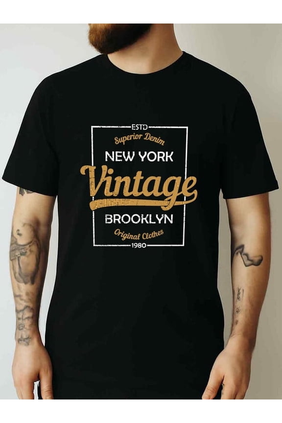 natee Vintage New York Brooklyn Superior Denim T-shirt, 100% Cotton Fabric,Crew Neck,Short Sleeve,Regular Fit,All-season casual wear for man and teens-perfect for running,