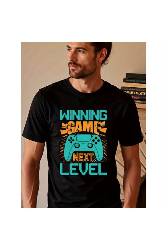 natee local warehouse clearance Winning Game Next Level Gaming Controller T-shirt, Men's T-Shirt,100% Cotton Fabric,Crew Neck,Short Sleeve,Regular Fit,All-Season Casual Wear,180gsm-Ideal for Valenti