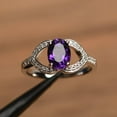 thumbnail image 1 of natural amethyst ring oval cut February birthstone purple gemstone ring sterling silver engagement ring, 1 of 4