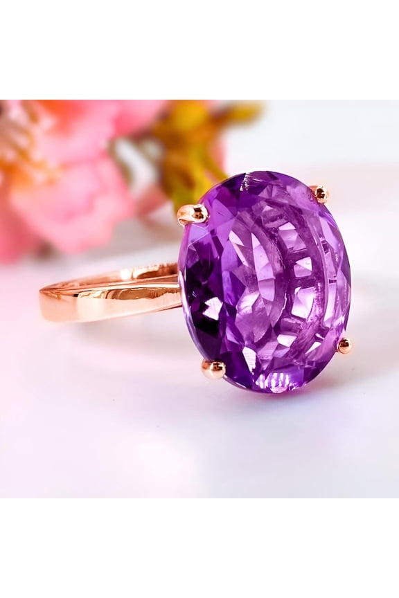 natural amethyst ring purple gemstone promise ring cushion cut February birthstone ring silver ring
