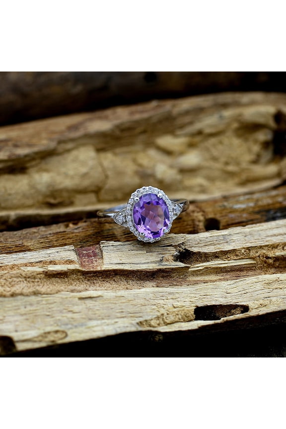 natural amethyst ring purple gemstone promise ring cushion cut February birthstone ring silver ring