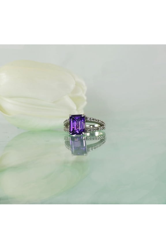 natural amethyst ring purple gemstone promise ring cushion cut February birthstone ring silver ring