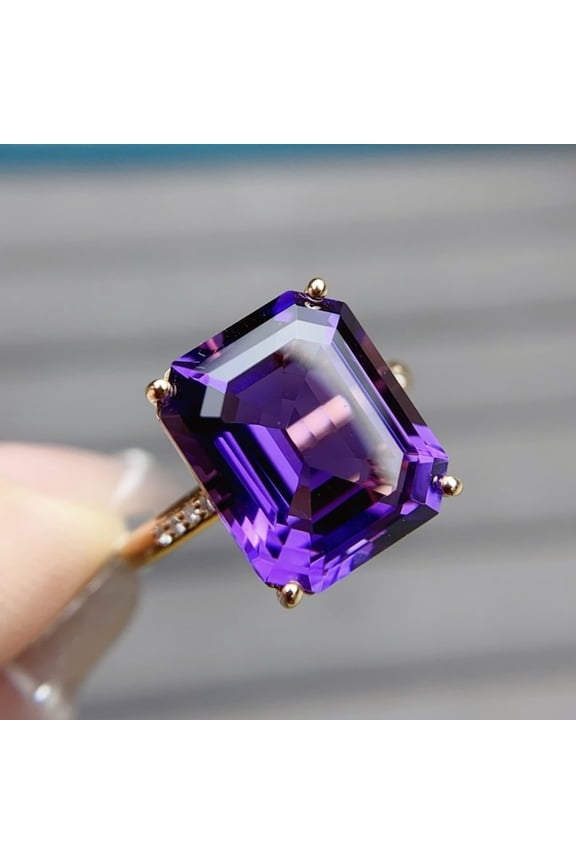 natural amethyst ring purple gemstone promise ring cushion cut February birthstone ring silver ring