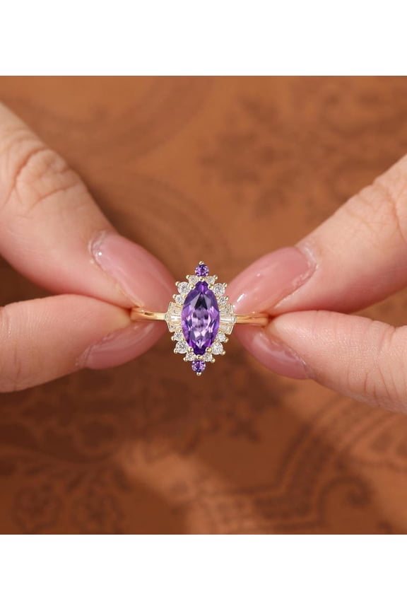 natural amethyst ring purple gemstone promise ring cushion cut February birthstone ring silver ring