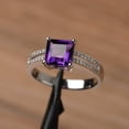thumbnail image 1 of natural amethyst ring square cut purple gemstone ring white gold engagement ring for women, 1 of 4