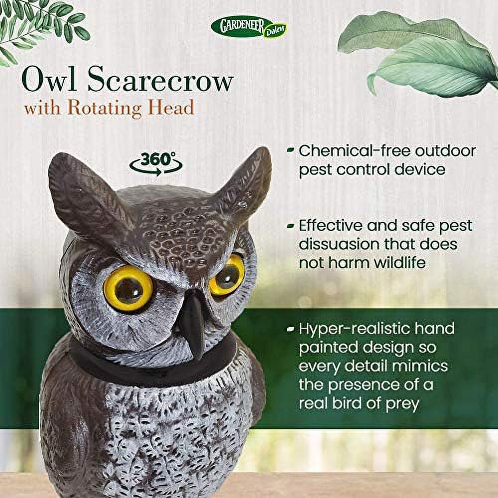 natural enemy scarecrow 360º rotating head owl decoy 18" handpainted